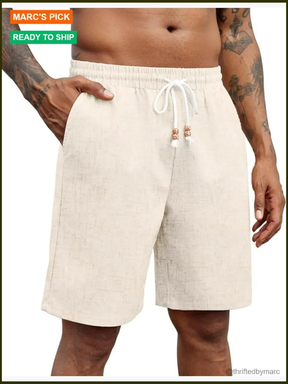 Men's Linen Shorts Drawstring Waist Lightweight Summer Casual Beach